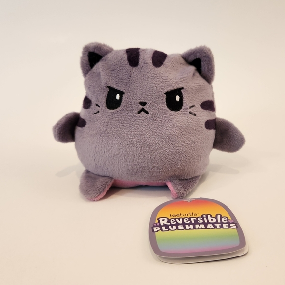 Teeturtle Reversible Gray Cat Rainbow Unicorn Mini Plush Stuff Animal Toy - Picture 2 of 6